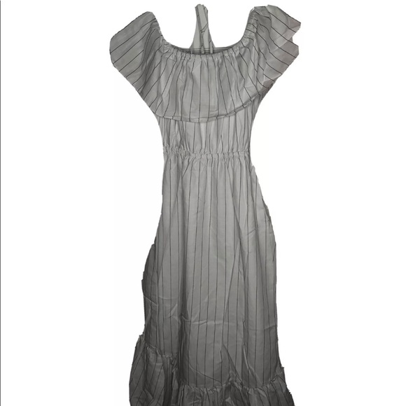 BB Dakota Off Shoulder Ruffle PinStripe Midi Dress - Picture 2 of 6